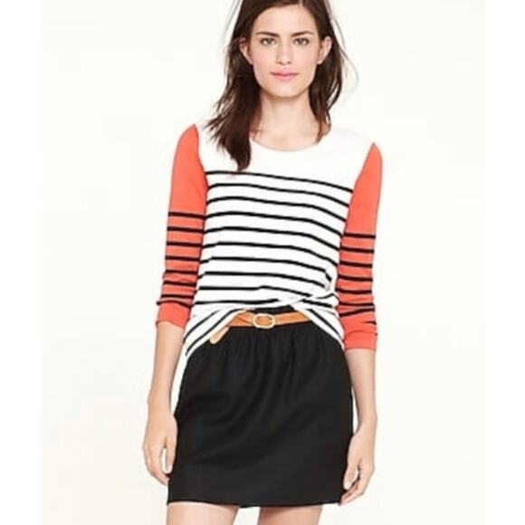 J. Crew Women’s Colorblock Cotton‎ Striped Soft Pullover Top Size L Blue Orange - Picture 1 of 4